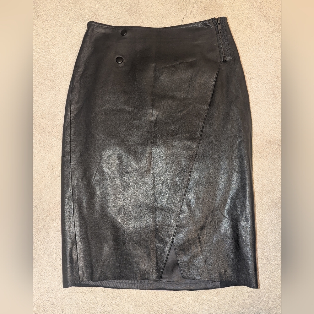 French Connection Black Faux Leather Pencil Skirt